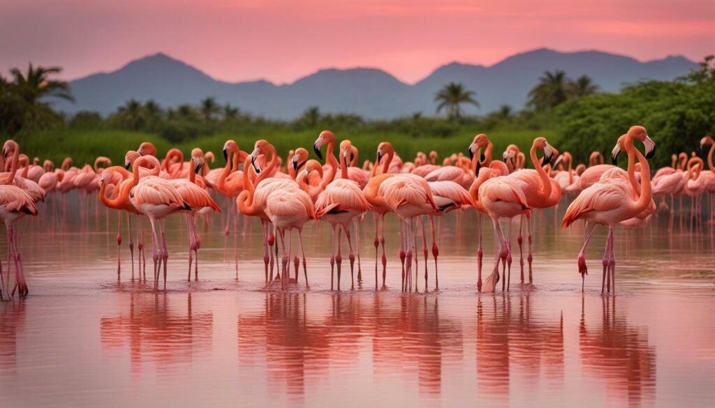 Flamingos in verschiedenen Farben